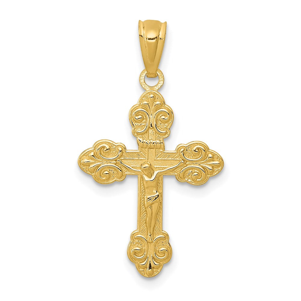 14k Gold Polished INRI Small Crucifix Pendant, 26 x 14.7 mm