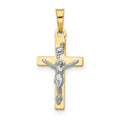 14K and White Rhodium Polished Inri Crucifix Pendant, 24 x 11.5 mm