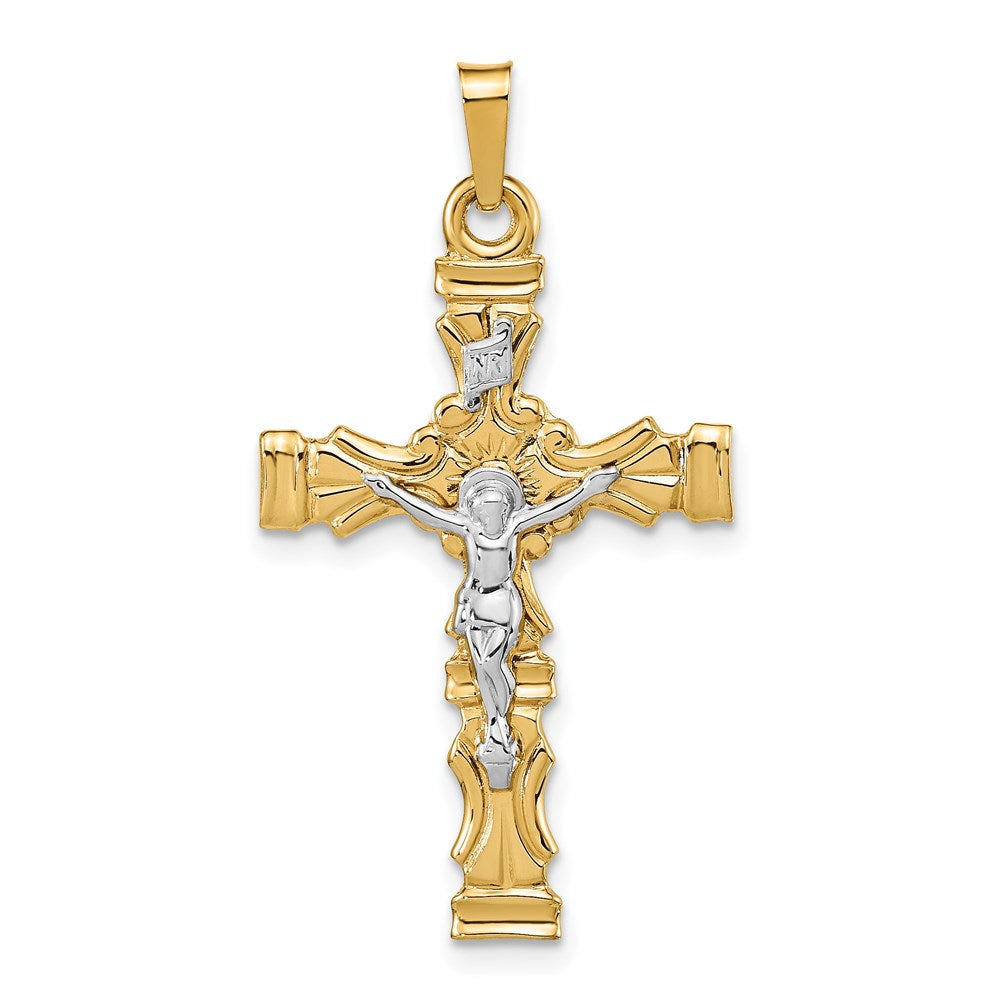 14K Two-tone Polished Latin Crucifix Pendant, 25 x 19.5 mm