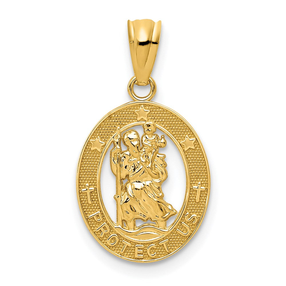 14k Polished Solid Cut-out Saint Christopher Medal Oval Pendant, 21.5 x 12 mm