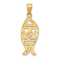 14K Polished JESUS Fish Pendant, 27 mm