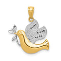 14k and White Rhodium Dove with Olive Brance Pendant, 21 mm