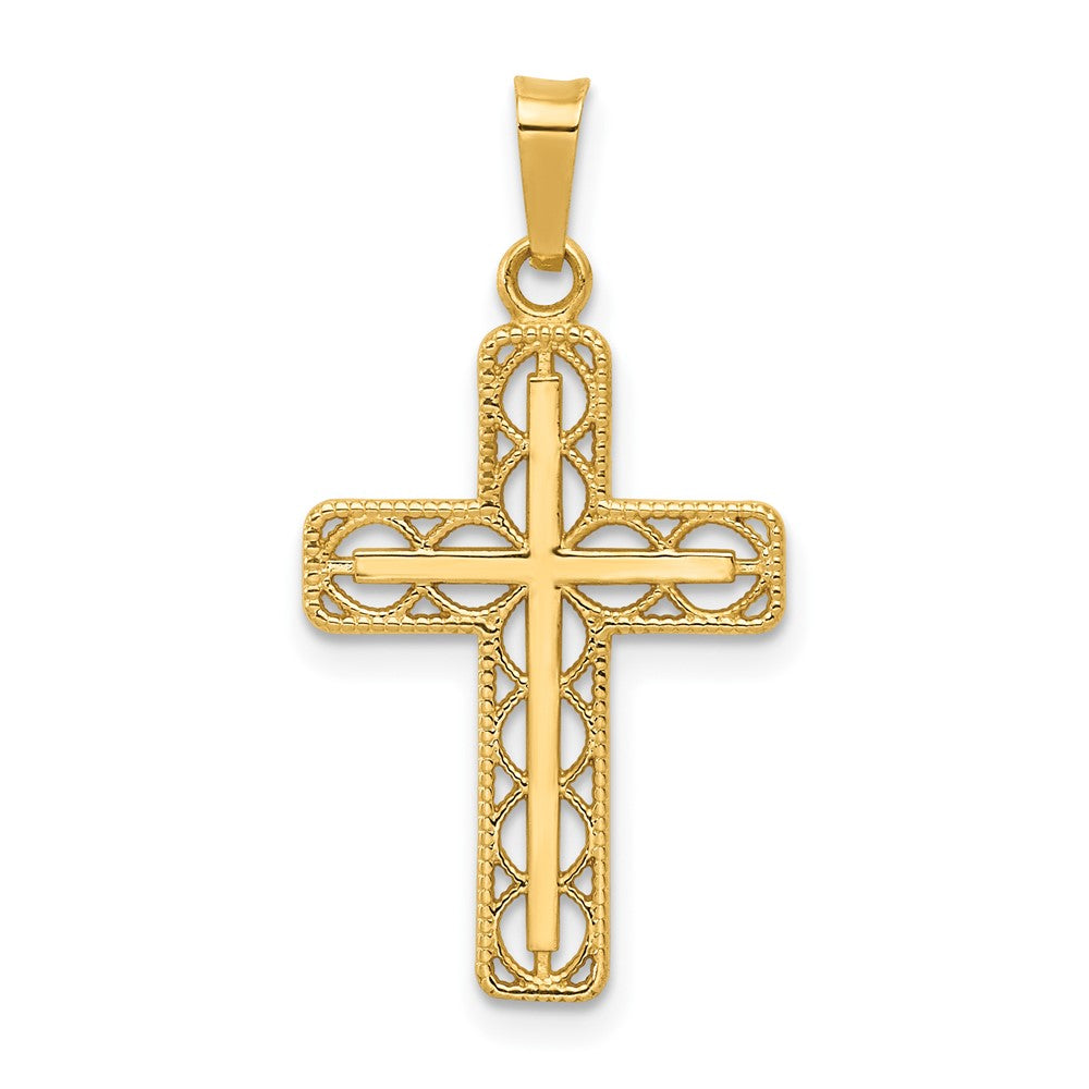 14k Polished Filigree Cross Pendant, 27.13 x 14.47 mm