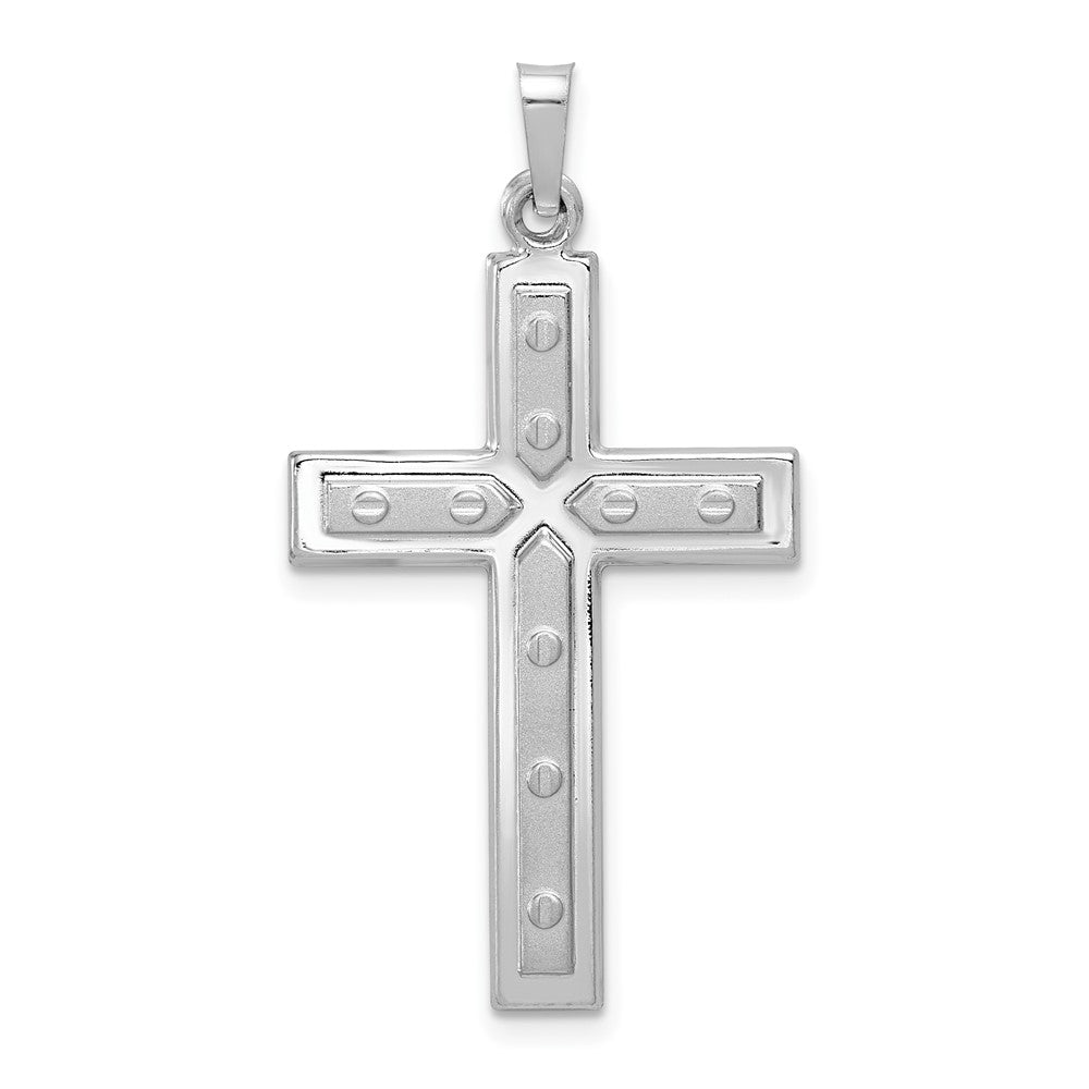 14k White Gold Polished and Satin with Dots Cross Pendant, 36.5 x 20.3 mm