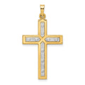 14K and White Rhodium Polished and Satin Cross Pendant, 36.2 x 20.12 mm