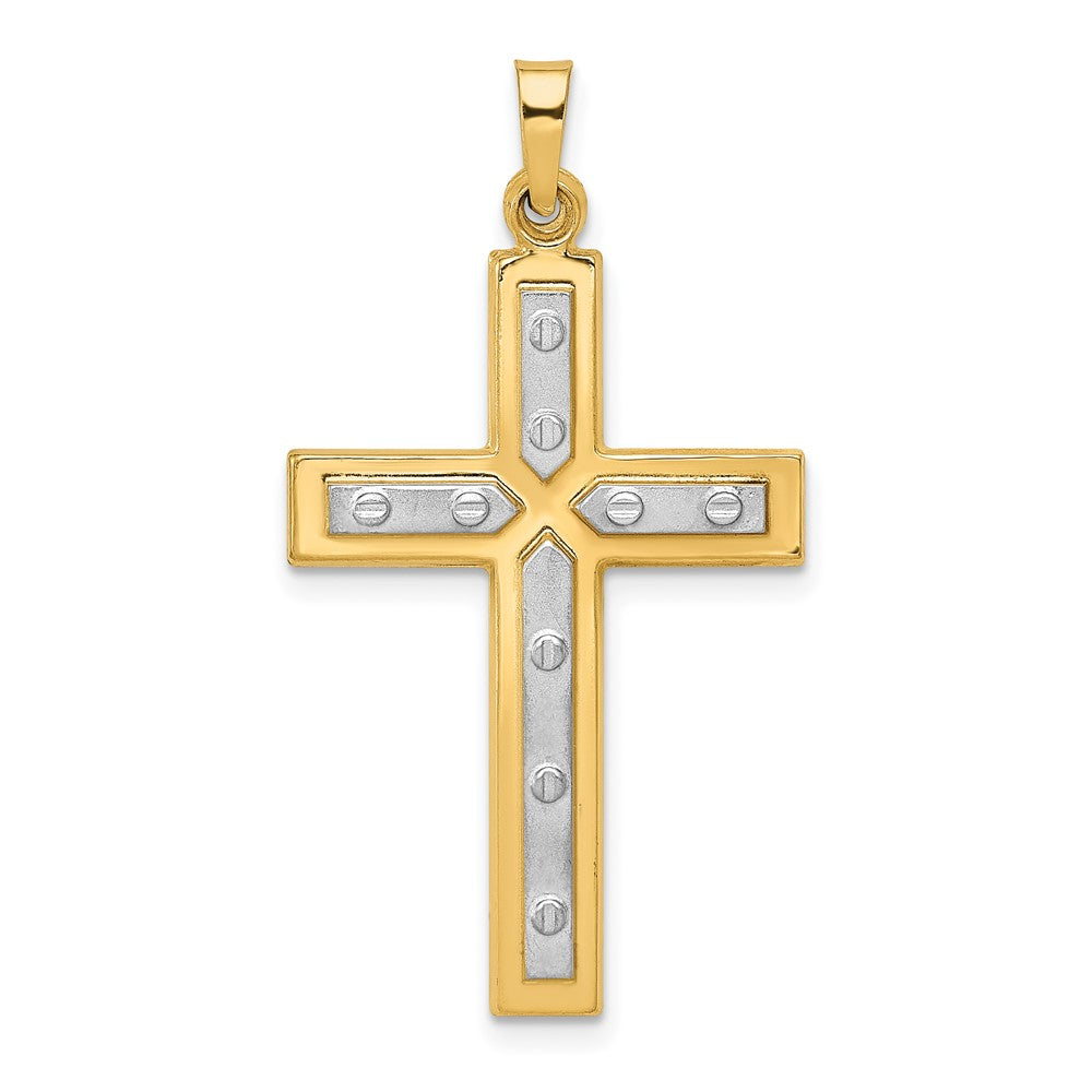 14K and White Rhodium Polished and Satin Cross Pendant, 36.2 x 20.12 mm