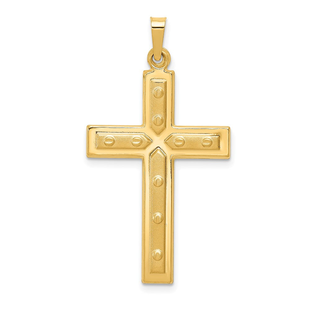 14k Polished and Satin with Dots Cross Pendant, 36.07 x 20.17 mm