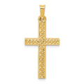 14k Polished Lattice Textured Cross Pendant, 29.8 x 14.44 mm