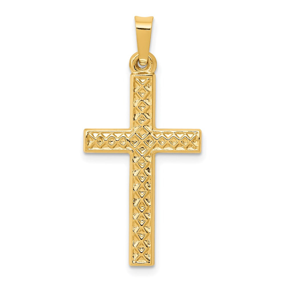 14k Polished Lattice Textured Cross Pendant, 29.8 x 14.44 mm