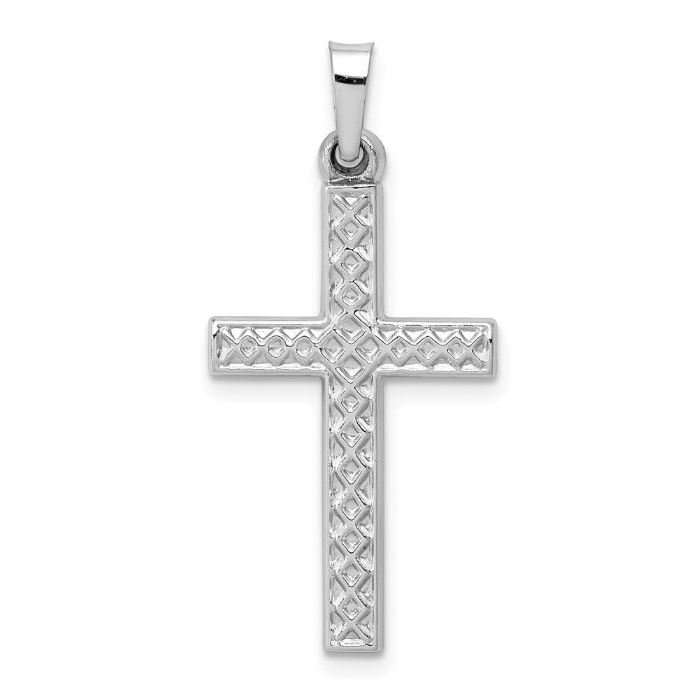 14k White Gold Polished Lattice Cross Pendant, 29.8 x 14.44 mm