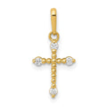 14k Polished Beaded CZ Cross Charm, 17.05 x 8.43 mm