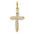14k Polished CZ Cross Charm, 23.56 x 11.37 mm