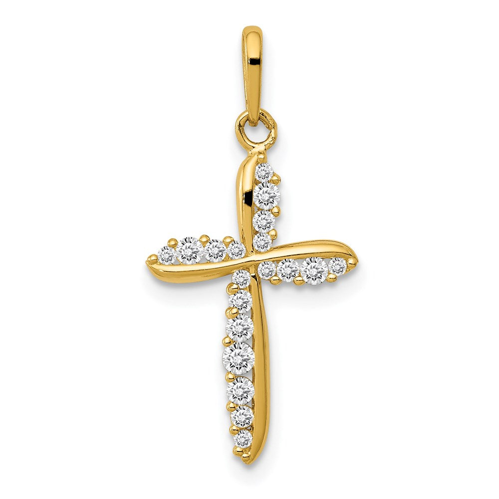 14k Polished CZ Cross Charm, 23.56 x 11.37 mm