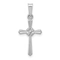 14k White Gold Polished Center Flower Cross Pendant, 23.71 x 10.97 mm