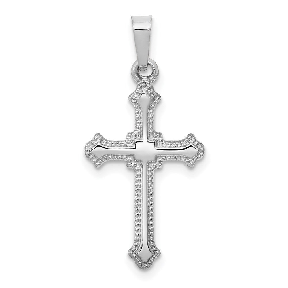 14k White Gold Polished Fleur de Lis Cross Pendant, 27.38 x 13.2 mm