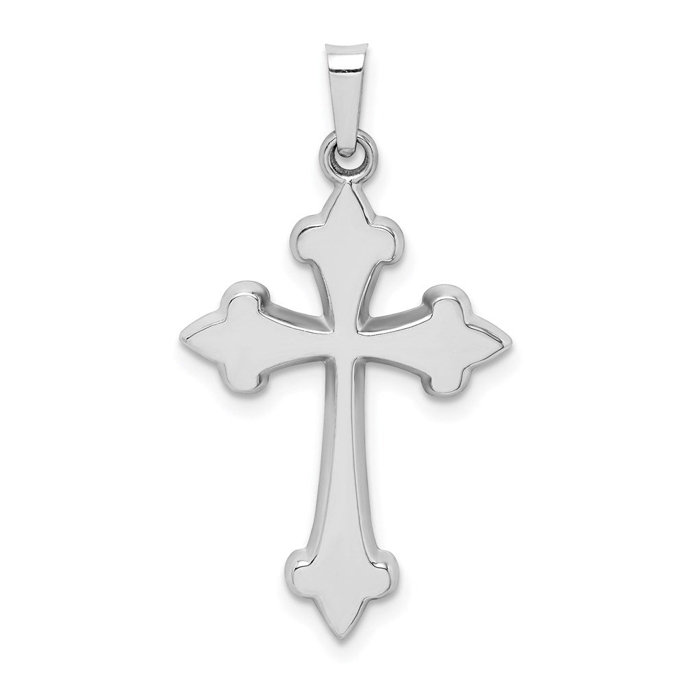 14k White Gold Polished Fleur de Lis Cross Pendant, 31.95 x 17.73 mm