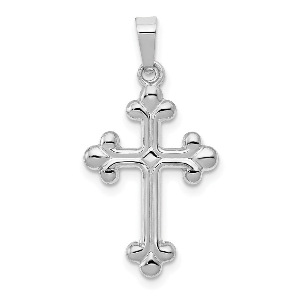 14k White Gold Polished Budded Cross Pendant, 20.61 x 14.15 mm