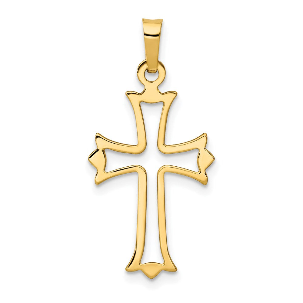 14k Polished Cut-out Fleur de Lis Cross Pendant, 27.91 x 13.67 mm