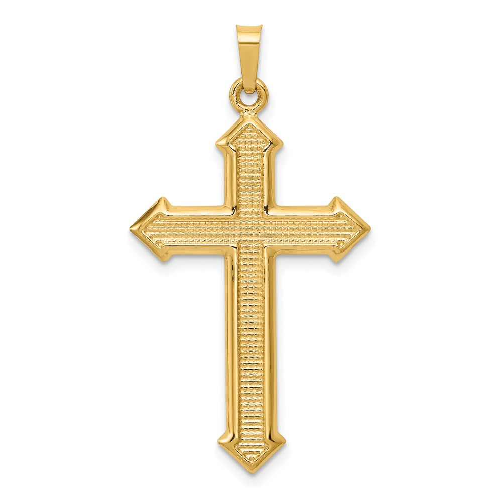 14k Polished and Textured Passion Cross Pendant, 38.47 x 21.11 mm