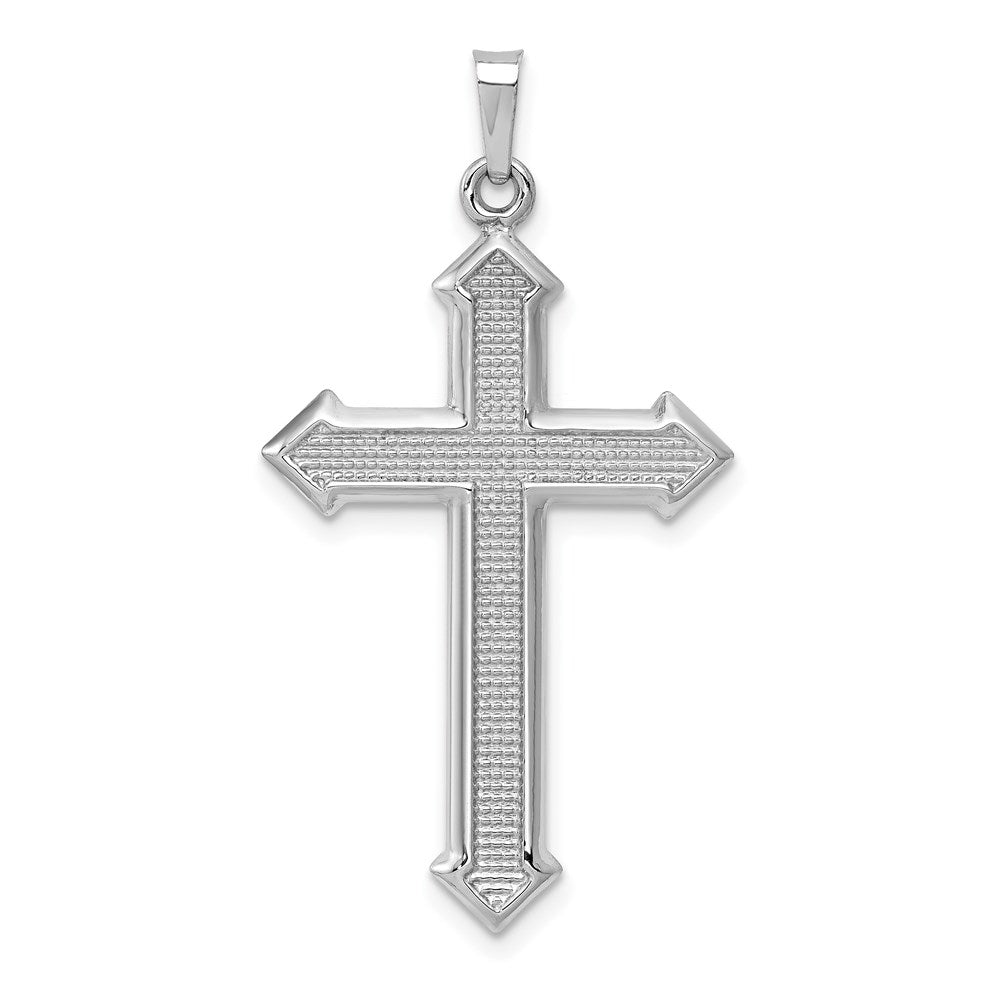 14k White Gold Polished and Textured Cross Pendant, 38.47 x 21.11 mm