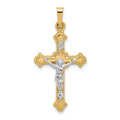 14k Two-tone Polished INRI Crucifix Pendant, 32 x 16.5 mm