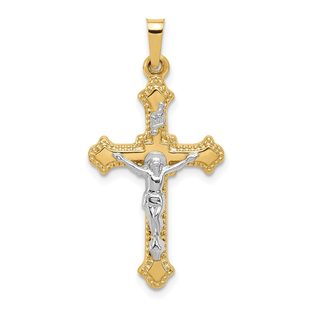 14k Two-tone Polished INRI Crucifix Pendant, 32 x 16.5 mm