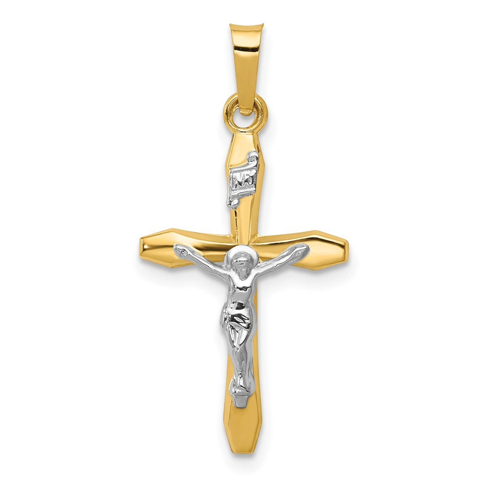14k Two-tone Polished INRI Crucifix Pendant, 28 x 14 mm, 0.51 g
