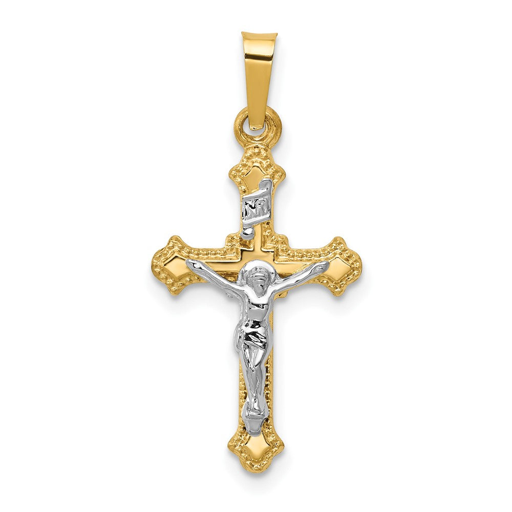 14k Two-tone Polished INRI Crucifix Pendant, 27 x 13.25 mm
