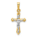 14k Two-tone Polished INRI Crucifix Pendant, 24 x 11.5 mm