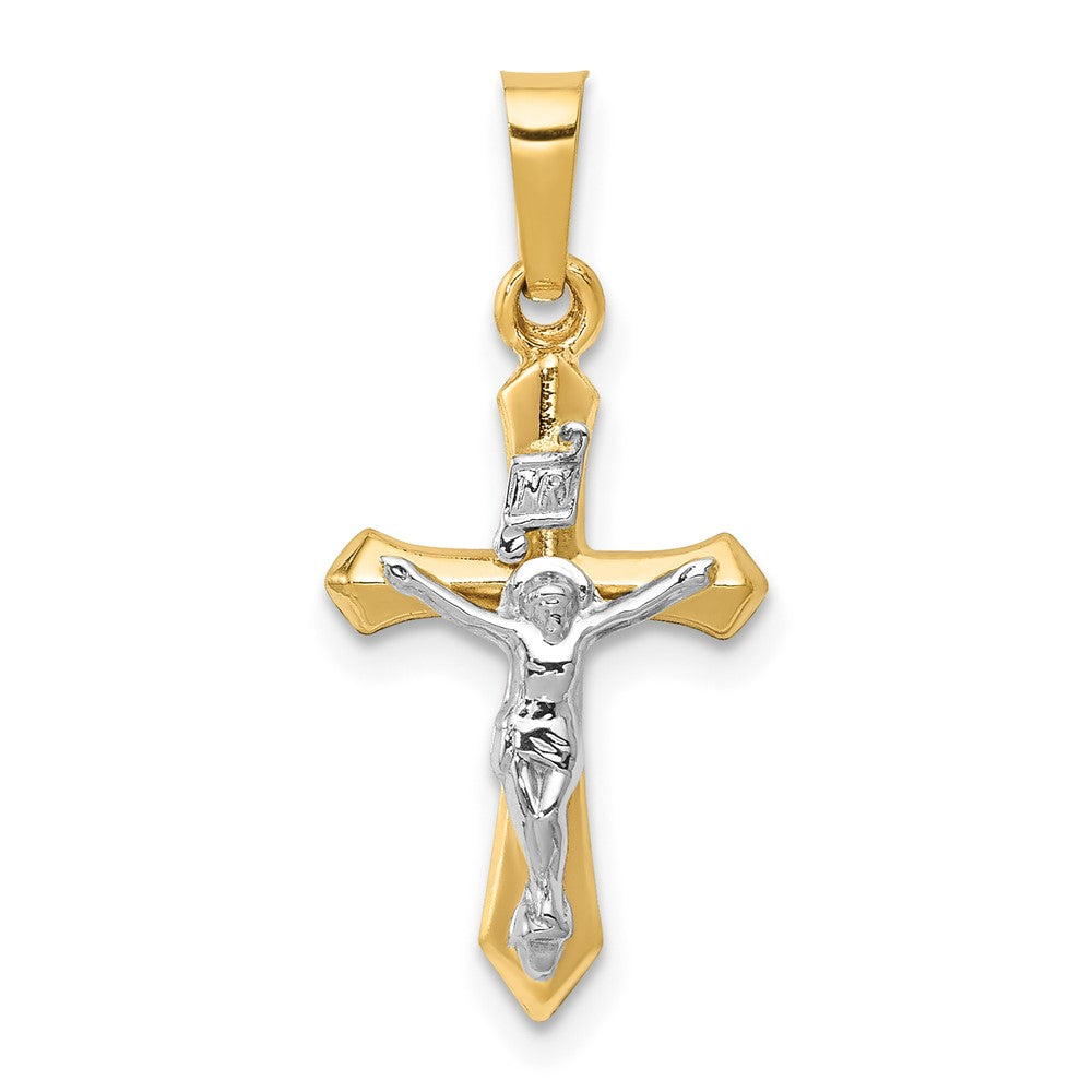 14k Two-tone Polished INRI Crucifix Pendant, 24 x 11.5 mm