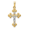 14k Two-tone Polished Budded INRI Crucifix Pendant, 27 x 14 mm