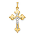 14k Two-tone Polished Fleur de Lis INRI Crucifix Pendant, 32 x 18 mm