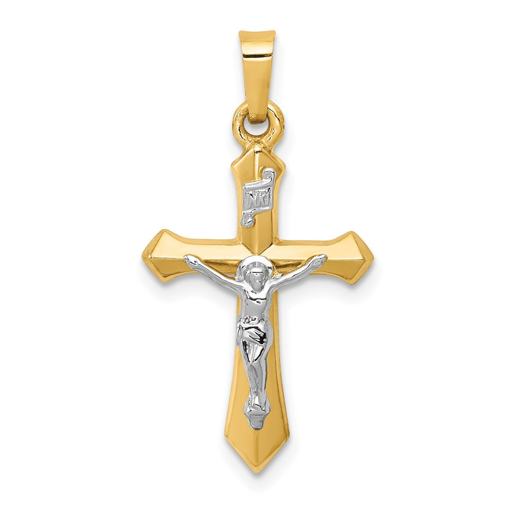 14k Two-tone Polished INRI Crucifix Pendant, 28 x 14 mm, 0.56 g