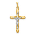 14k Two-tone Polished INRI Crucifix Pendant, 32 x 17 mm, 0.75 g