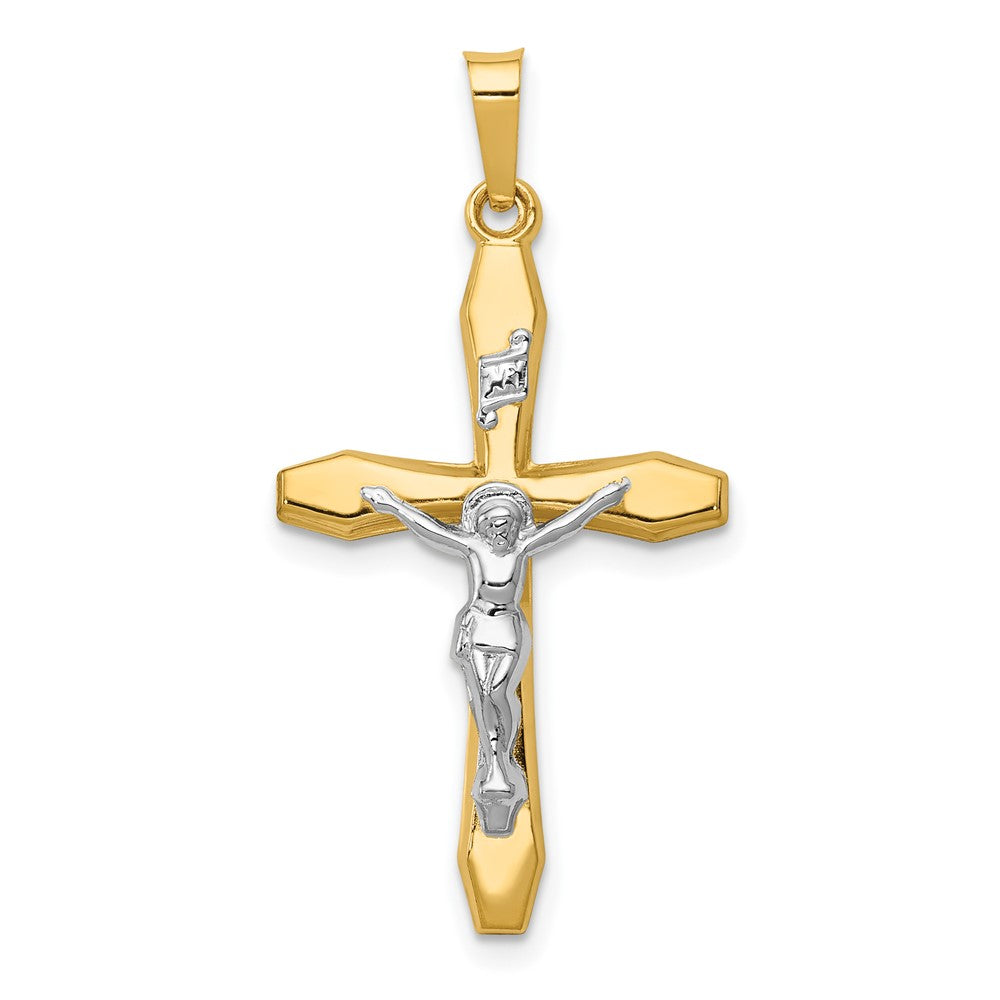 14k Two-tone Polished INRI Crucifix Pendant, 32 x 17 mm, 0.75 g