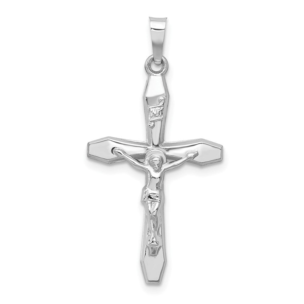 14k White Gold Polished INRI Crucifix Pendant, 32 x 17 mm, 0.73 g