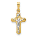 14k Two-tone Polished and Textured INRI Crucifix Pendant, 22.75 x 11 mm