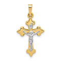 14k Two-tone Polished Fleur de Lis INRI Crucifix Pendant, 27.25 x 14.7 mm
