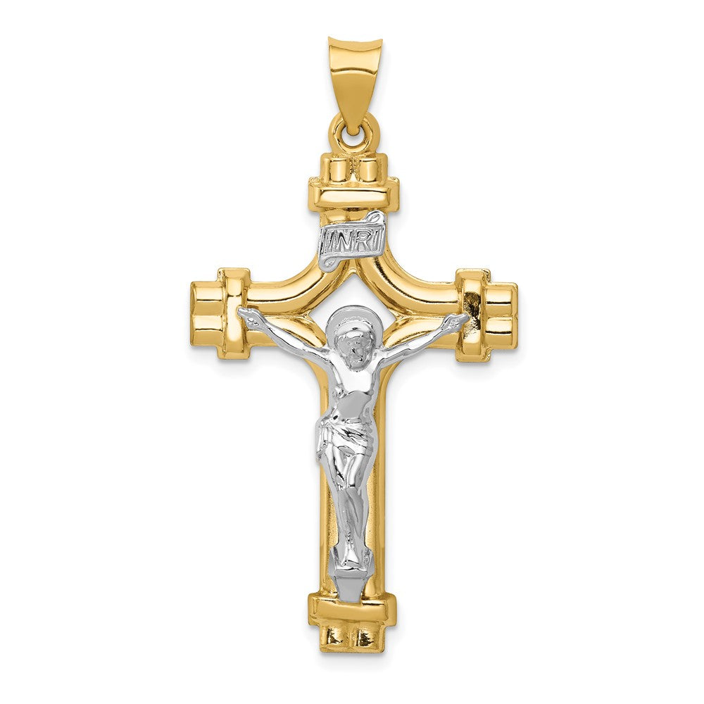 14k Two-tone Polished INRI Crucifix Pendant, 45 x 24 mm
