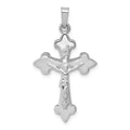 14k White Gold Polished Fleur de Lis Crucifix Pendant, 32 x 18 mm