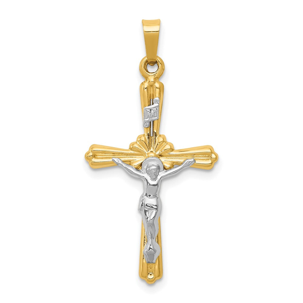 14K Two-tone Polished Inri Crucifix Pendant, 32 x 17 mm, 0.67 g