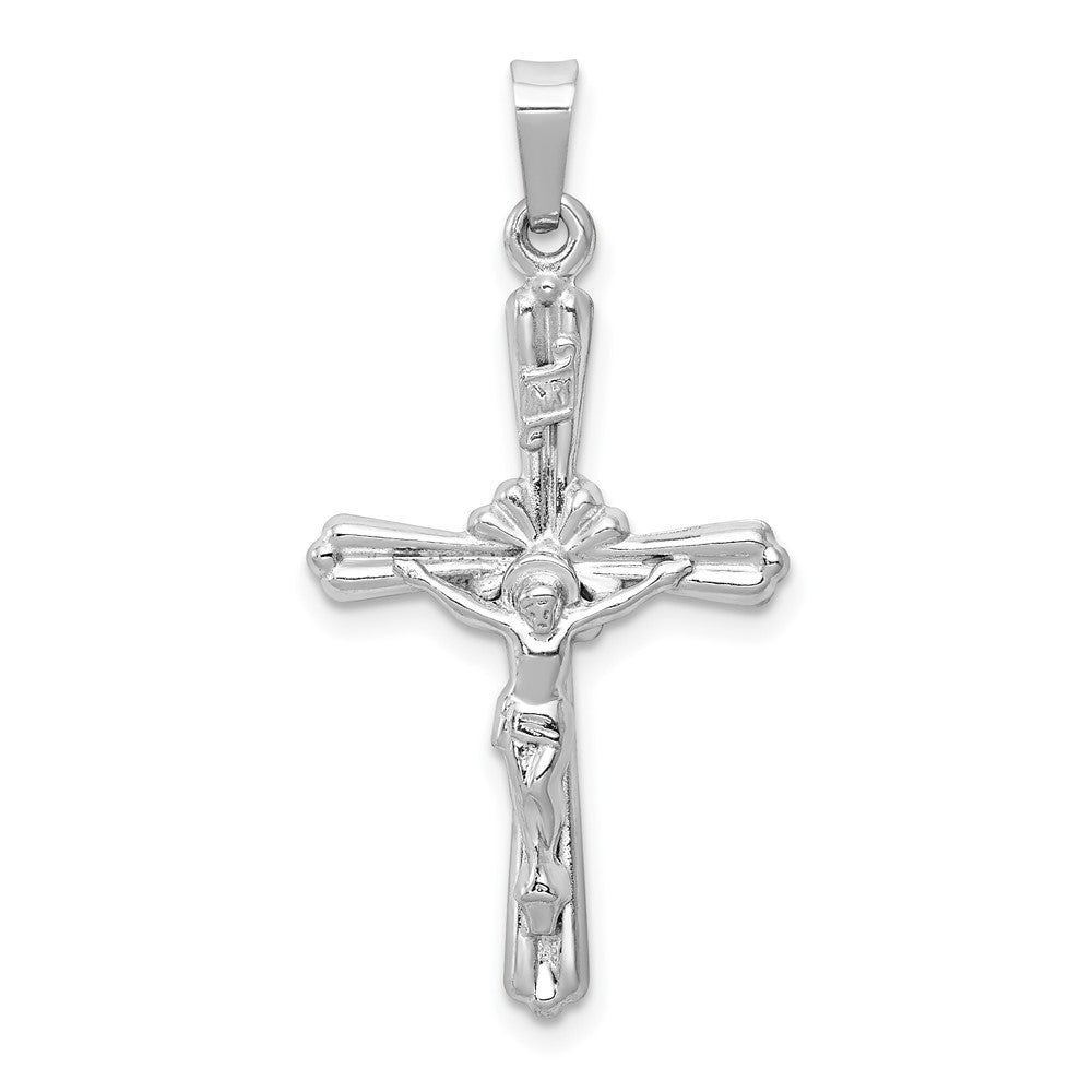 14k White Gold Polished INRI Crucifix Pendant, 32 x 17 mm, 0.67 g