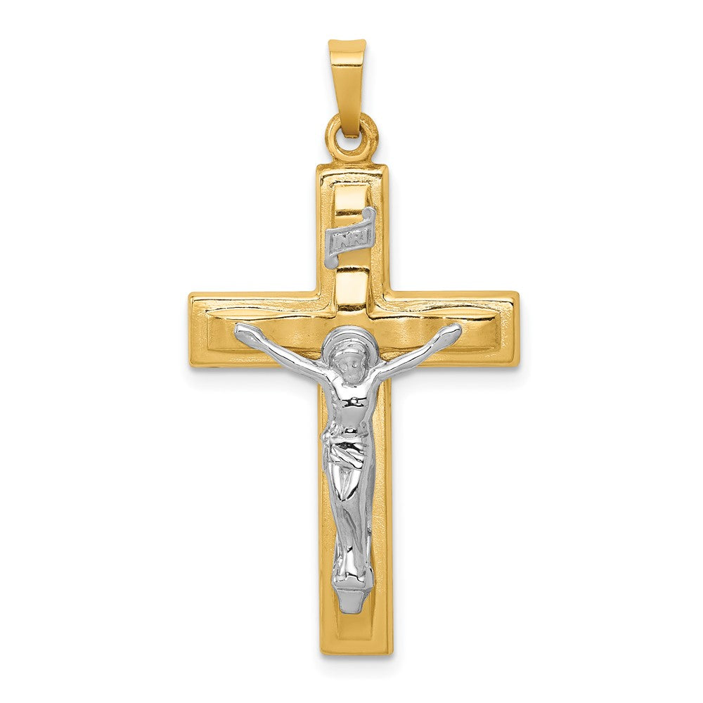 14k Two-tone Polished INRI Crucifix Pendant, 37 x 20 mm