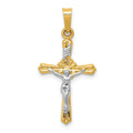 14k Two-tone Flower Center INRI Crucifix Pendant, 25 x 18.75 mm