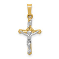 14k Two-tone Polished INRI Crucifix Pendant, 23 x 11 mm