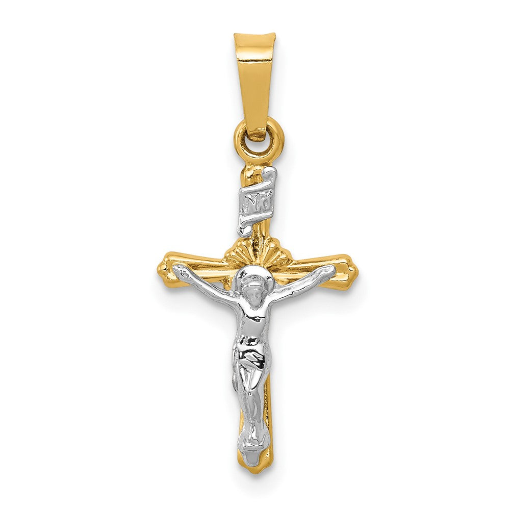 14k Two-tone Polished INRI Crucifix Pendant, 23 x 11 mm