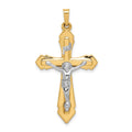 14k Two-tone Polished INRI Crucifix Pendant, 40 x 22 mm