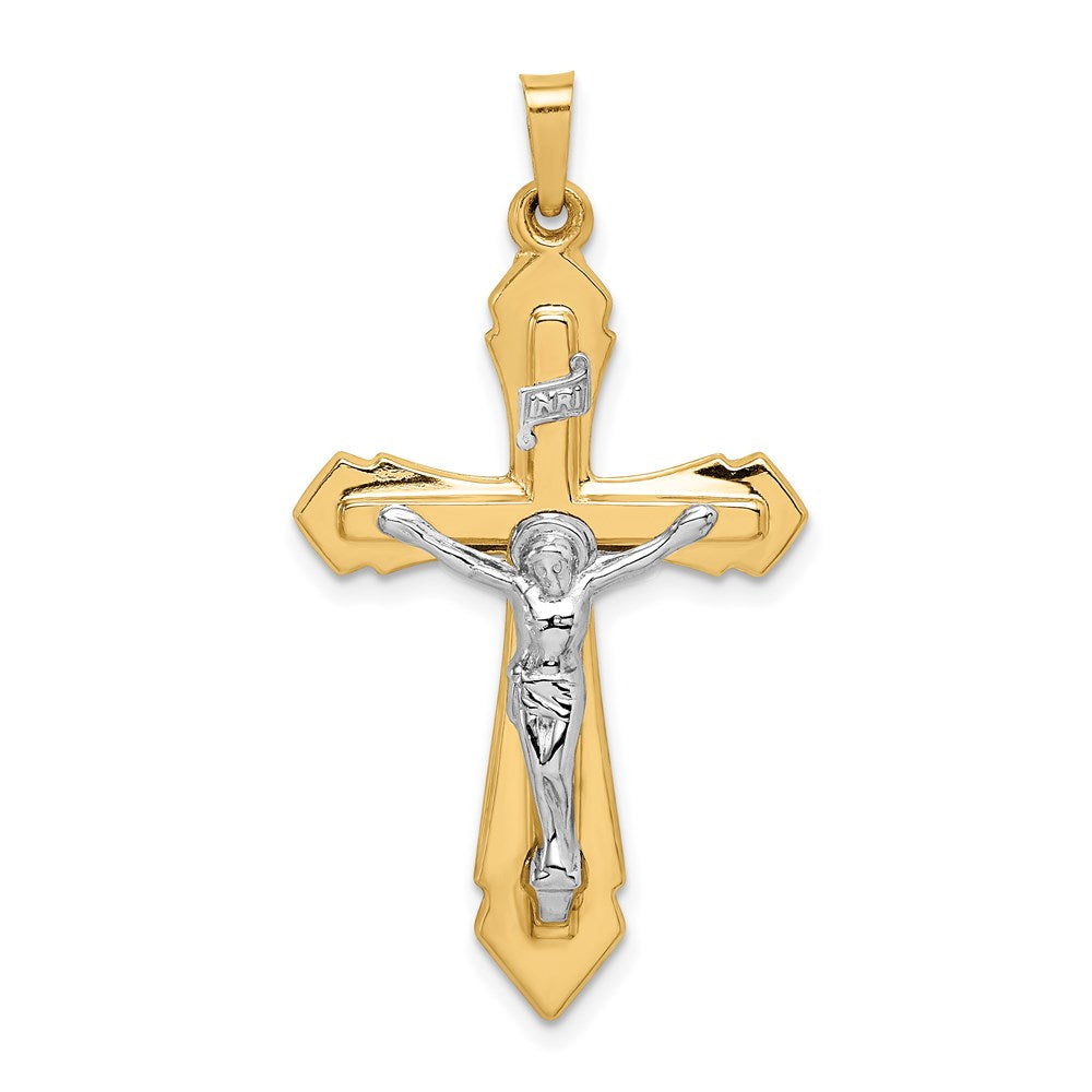 14k Two-tone Polished INRI Crucifix Pendant, 40 x 22 mm