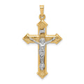 14k Two-tone Polished and Textured INRI Crucifix Pendant, 38.25 x 21 mm