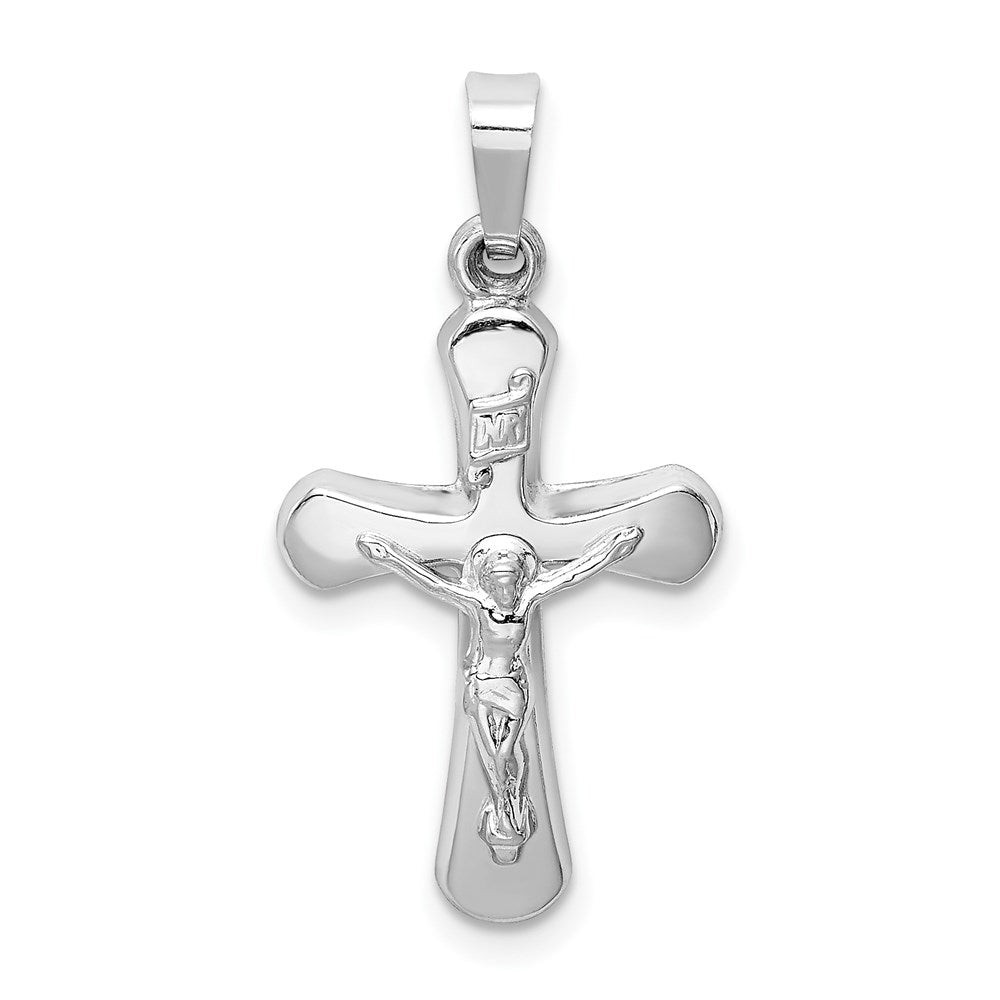 14k White Gold Polished INRI Rounded Crucifix Pendant, 26.25 x 14 mm